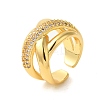 Brass Micro Pave Clear Cubic Zirconia Open Cuff Rings for Women RJEW-A048-06G-1