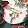 Candy Cane & Christmas Tree & Gift Glass Seed Beads & Alloy Enamel Pendant Kilt Pins JEWB-MZ00003-2