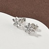 Flower Brass Micro Pave Clear Cubic Zirconia Stud Earrings EJEW-F383-07P-4
