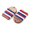 Independence Day Opaque Striped Resin & Walnut Wood Pendants RESI-U010-02Y-2