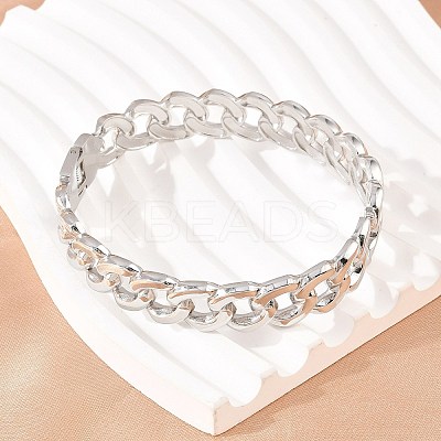 304 Stainless Steel Cuban Link Chain Bangles BJEW-Z155-03P-1