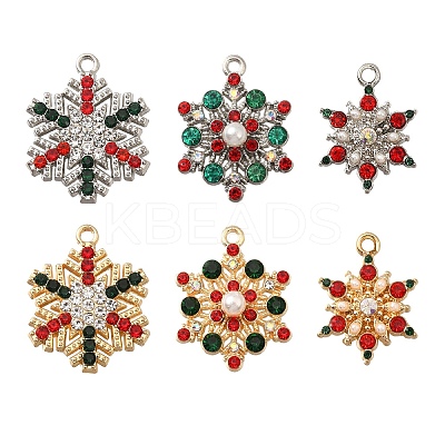 6Pcs 6 Styles Rack Plating Alloy Rhinestone Pendants FIND-YW0005-63-1