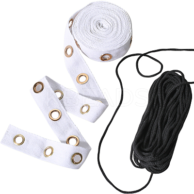 4 Yards Cotton Ribbons with Golden Tone Eyelet Rings SRIB-GF0002-90-1