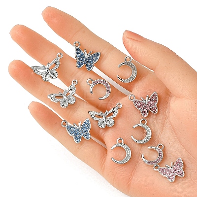 20Pcs 5 Styles Platinum Alloy Crystal Rhinestone Pendants ALRI-YW0001-22-1