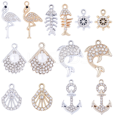 56Pcs 14 Style Alloy Crystal Rhinestone Pendants ALRI-SC0001-37-1