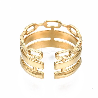 304 Stainless Steel Cable Chain Open Cuff Ring RJEW-T023-08G-1