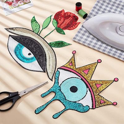 2Pcs 2 Style Iron on/Sew on Sequin Cloth Patches PATC-CA0001-07-1