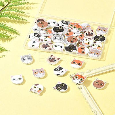 40Pcs 10 Colors Printed Wood Beads WOOD-FS0001-36-1