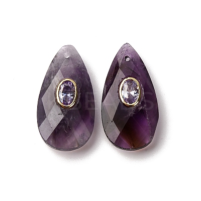Natural Amethyst Pendants G-P586-01G-07-1