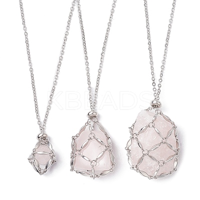 3Pcs 3 Style 304 Stainless Steel & Brass Macrame Pouch Empty Stone Holder for Pendant Necklaces Making NJEW-JN04442-1
