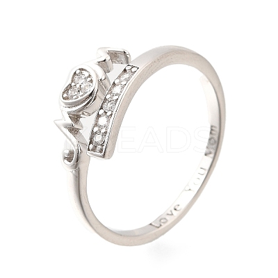 Heart 925 Sterling Silver Cubic Zirconia Cuff Rings for Women RJEW-S631-03P-1