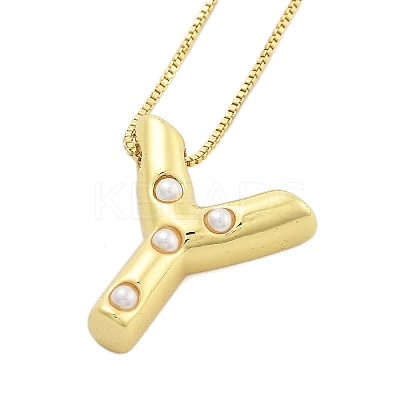 Brass & Plastic Pearl Letter Pendant Box Chain Necklaces for Women NJEW-U017-01G-25-1