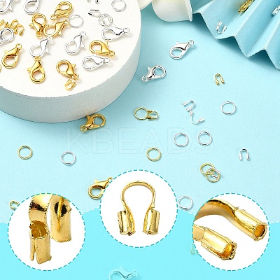 Zinc Alloy Lobster Claw Clasps with Brass Wire Guardian and Protectors with Iron Open Jump Rings DIY-YW0010-08-1
