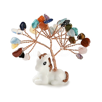 Natural Tiger Eye & Rose Quartz & Amethyst Chips Tree of Life Decorations DJEW-A017-01L-1