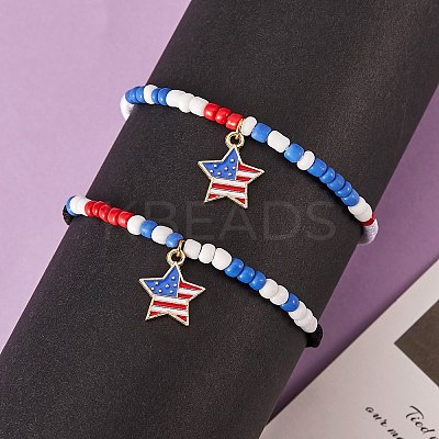 2Pcs 2 Style Alloy Enamel Charms Braided Bead Bracelets Set BJEW-SW00045-1