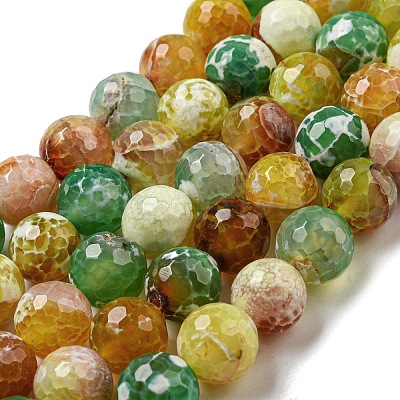 Faceted Natural Fire Crackle Agate Beads Strands G-F447-12mm-M01-1
