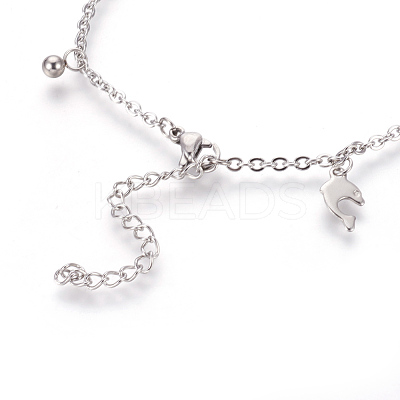Tarnish Resistant 304 Stainless Steel Anklets with 201 Stainless Steel Charms AJEW-O028-03P-1