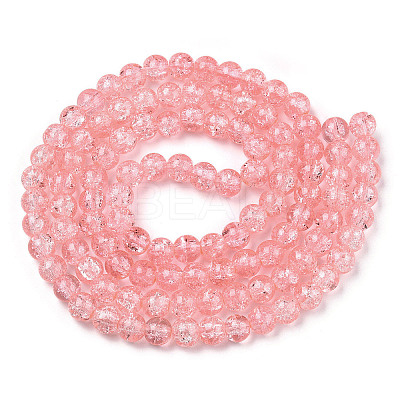 1Strand Salmon Transparent Crackle Glass Round Beads Strands X-CCG-Q001-8mm-03-1