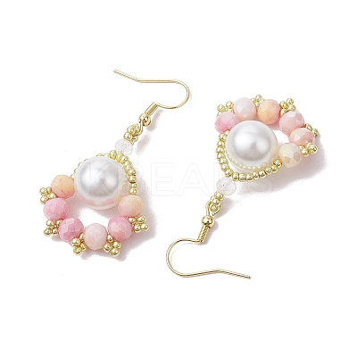 Paw Print Imitation Pearl & Glass Seed Beads Dangle Earrings EJEW-MZ00386-01-1