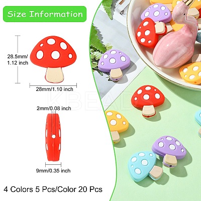 20Pcs 4 Colors Mushroom Food Grade Eco-Friendly Silicone Focal Beads SIL-CJ0001-63-1