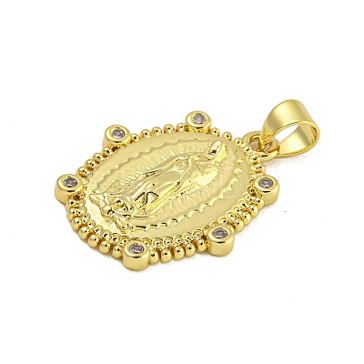 Religion Theme Rack Plating Brass Micro Pave Cubic Zirconia Pendants KK-C074-40G-01-1