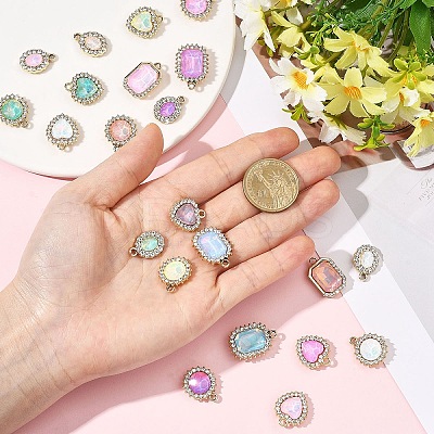 10Pcs UV Plating Alloy with Mixed Color Glass Rhinestone Pendants FIND-YW0009-03A-1
