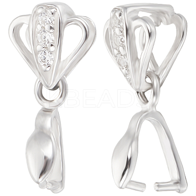 Anti-Tarnish 2Pcs 925 Sterling Silver Micro Pave Cubic Zirconia Pendant Bails STER-BBC0005-51P-1