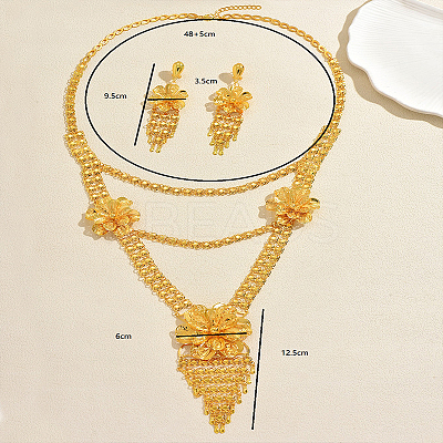 Luxury Iron Floral Tassel Pendant Necklace & Dangle Stud Earrings Set for Women VS2280-1