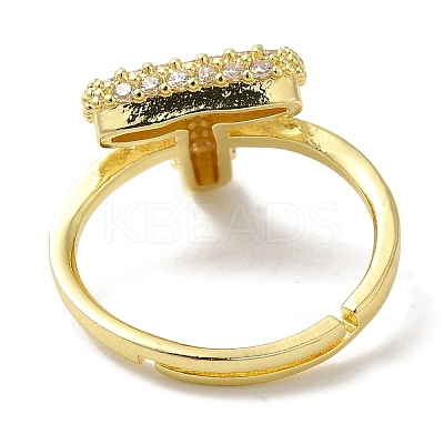 Rack Plating Letter Brass Micro Pave Clear Cubic Zirconia Adjustable Rings for Women KK-S391-03G-T-1