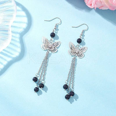 Brass Butterfly Dangle Earrings EJEW-JE06665-1