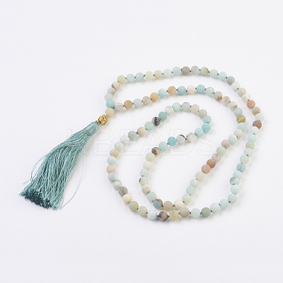Natural Amazonite Buddha Mala Beads Necklaces NJEW-JN02129-03-1