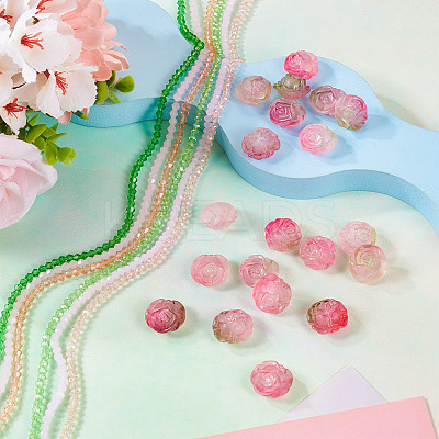 DIY Rose Flower Glass & Acrylic Beads Jewelry Making Finding Kit DIY-TA0010-10-1