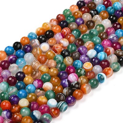 Natural Striped Agate/Banded Agate Beads Strands G-H1593-6mm-6-1