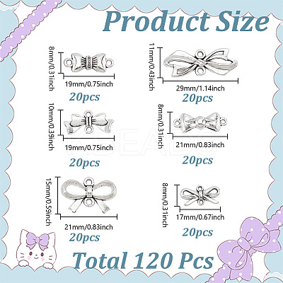 120Pcs 6 Styles Tibetan Style Alloy Connector Charms FIND-HY0004-17-1