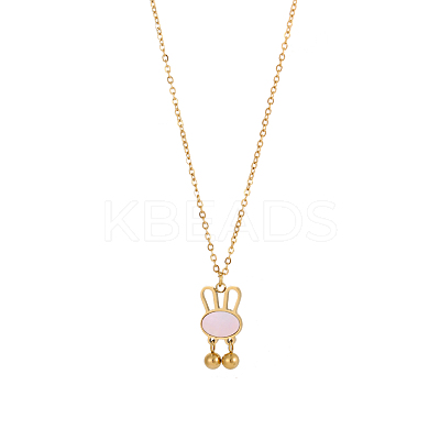 Cartoon Rabbit with Pink Shell & Dangle Balls Pendant Necklaces STAS-OY009-42G-1