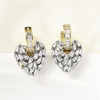 Brass Clear Cubic Zirconia Heart Hoop Earrings EJEW-L261-028GP-1