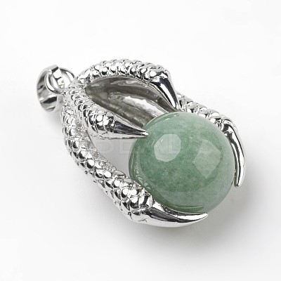 Eagle Claw Alloy Natural Green Aventurine Pendants G-L455-A15-1