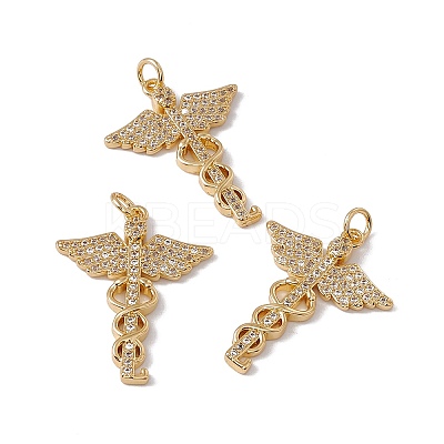 Brass Micro Pave Clear Cubic Zirconia Pendants KK-G439-35G-1