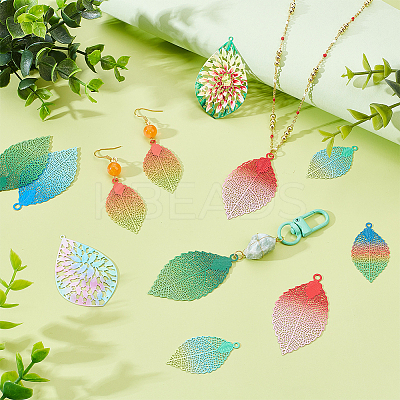 16Pcs 8 Colors 201 Stainless Steel Etched Metal Embellishments Pendants STAS-PH0007-19-1