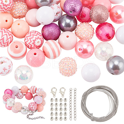 DIY October Breast Cancer Pink Awareness Ribbon Theme Bracelet Keychain Pendant Decoration Making Kit DIY-PH0020-78-1