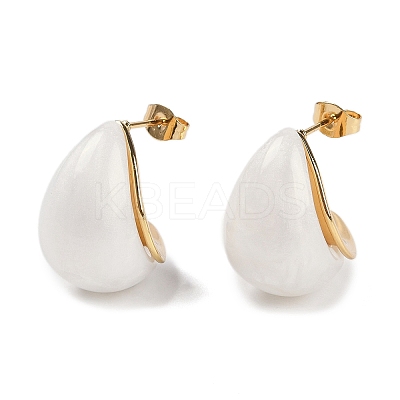Teardrop Resin Stud Earrings EJEW-Z060-03G-01-1