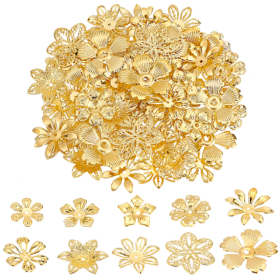 200Pcs 10 Style Iron Bead Caps IFIN-PH0005-15G-1