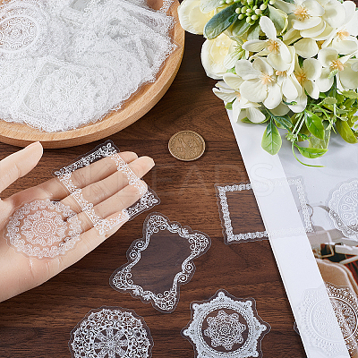 6 Bags 2 Styles PET Waterproof Lace Decorative Stickers STIC-SC0001-02B-1