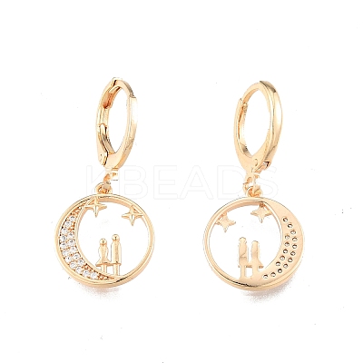 Clear Cubic Zirconia Moon with Couples Dangle Leverback Earrings EJEW-N012-63-1