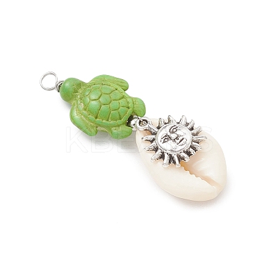 15Pcs 15 Styles Natural Cowrie Shell & Dyed Synthetic Turquoise Turtle Copper Wire Wrapped Pendants PALLOY-JF04034-1