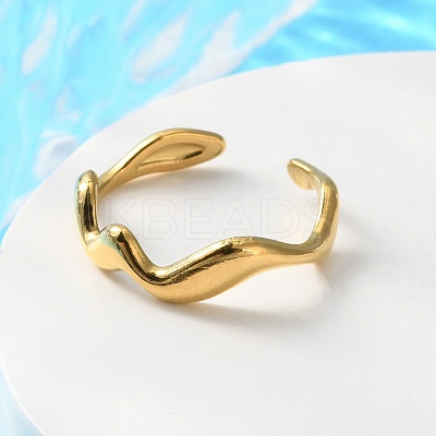 PVD Vacuum Plating 304 Stainless Steel Wave Open Cuff Ring for Women RJEW-C040-02G-1