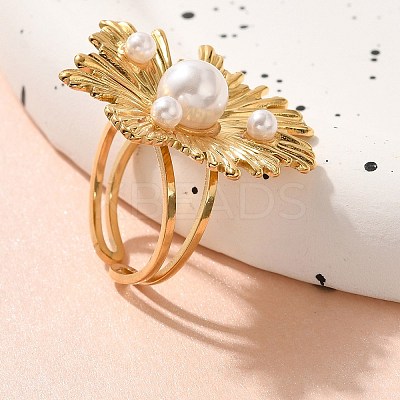 304 Stainless Steel Flower Open Cuff Rings for Women STAS-Z108-04G-1