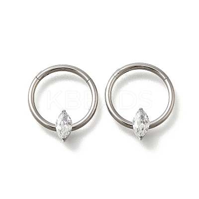 304 Stainless Steel Clear Cubic Zirconia Horse Eye Hoop Nose Rings AJEW-D306-13P-1