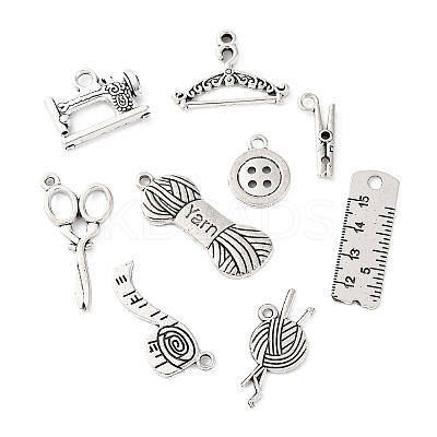 54Pcs 9 Styles Sewing Theme Tibetan Style Alloy Pendants TIBE-FP0001-06-1