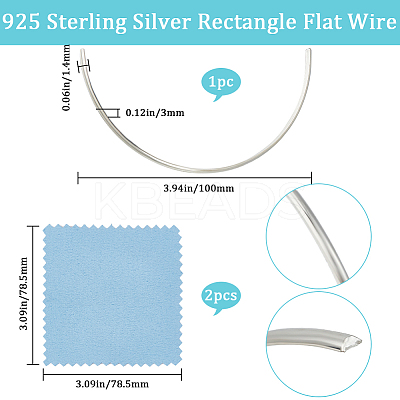 1Pc 925 Sterling Silver Rectangle Flat Wire STER-BBC0005-64B-1